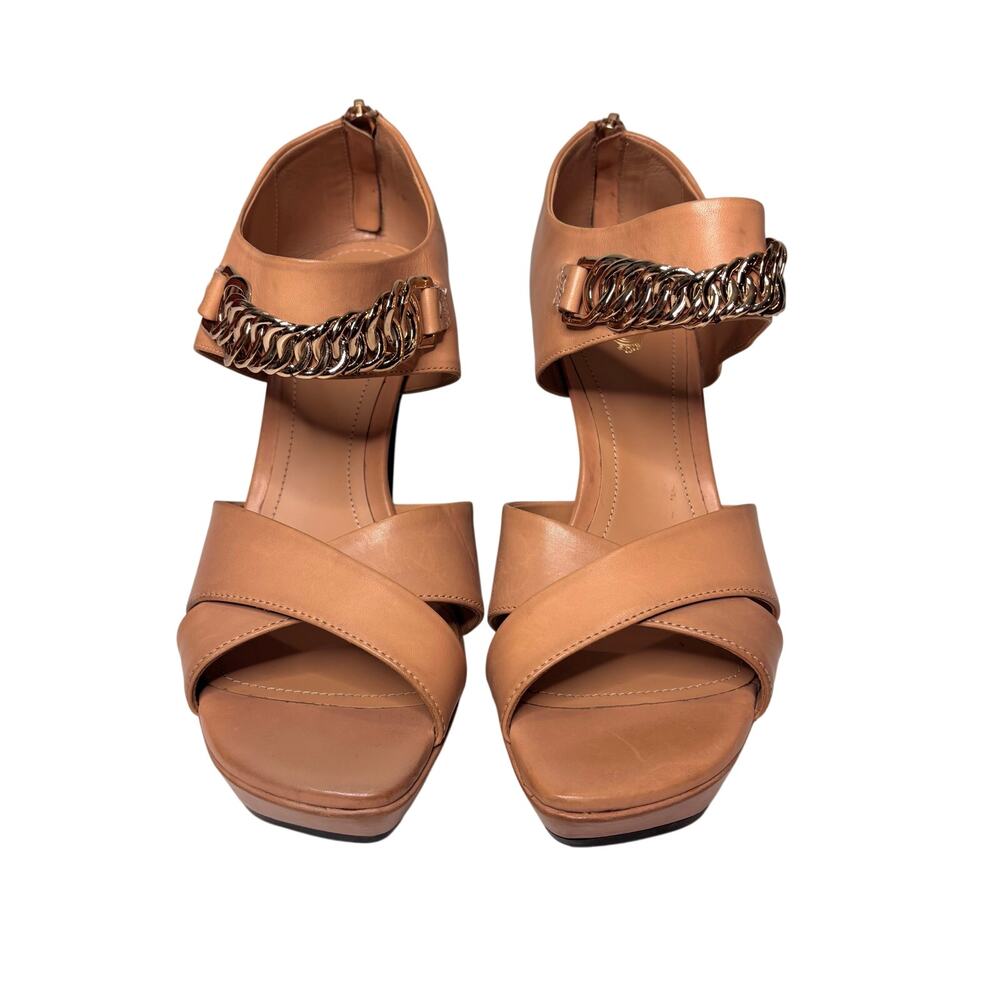 Tod’s Tan, Nude Leather Gold Chain Link Platform Heeled Sandals 39 - Picture 3 of 11